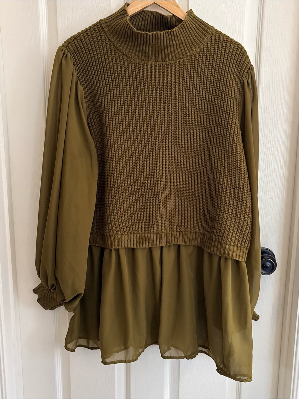 Eloquii Olive Green Mixed-Media Cowl Sweater 22W/24W